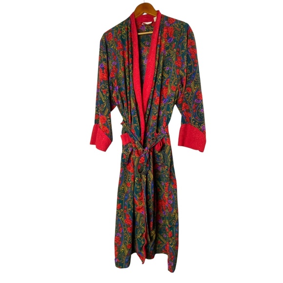 VICTORIA SECRET’S Vintage Kimono Robe Gold Label Red Floral 90’s Lingerie Sz M - Picture 1 of 8